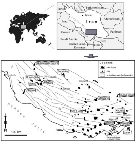 Figure showing location of the studied/visited diapirs. 